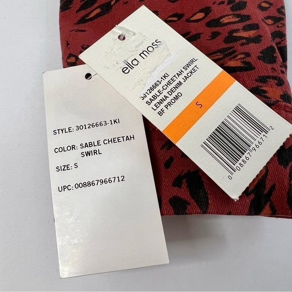 NWT ELLA MOSS Cheetah Sable Swirl Denim Jacket Women's Size S - Picture 10 of 16